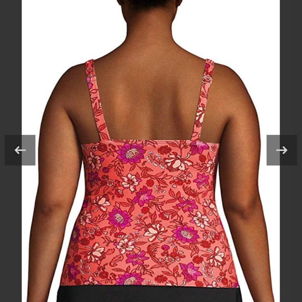 Land’s End Square neck tankini top underwire bra adjustable fresh melon lotus 12 - Picture 3 of 5